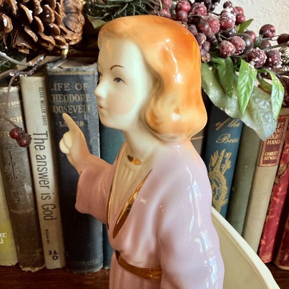 1950's Lady Planter/Head Vase Cream, Lilac and Gold Accents - Picture 8 of 14